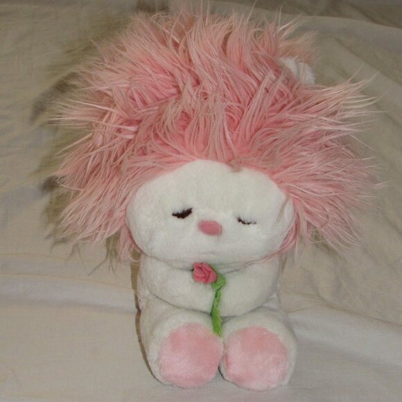 Dakin Other - Vintage Dakin Plush Frou Frou 1982 Pink Nature Babies Fluffy Hair W/ Rose 10"